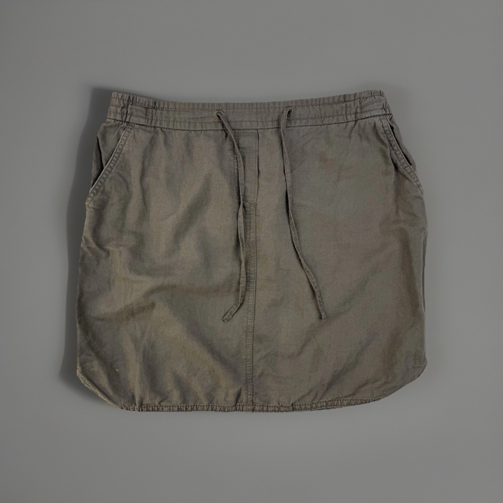 Women's Olive Linen Cotton Pull On Utility Skirt Pockets Coastal Casual M